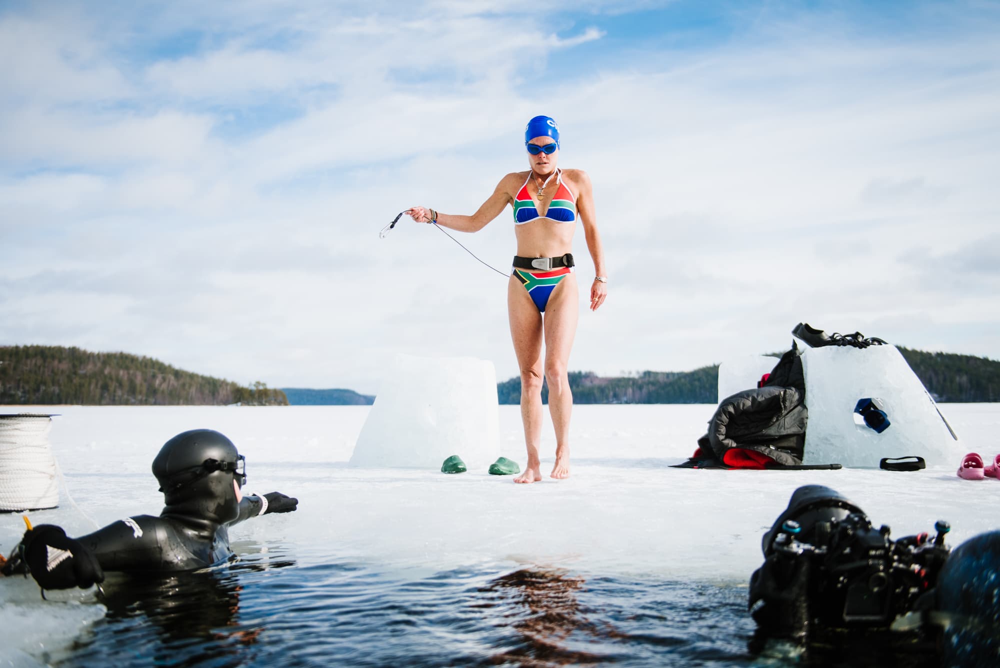Story on South African freediver Amber Fillary trying to break the Guinness world record on March 21st, 2019, for diving 60 m under solid ice in nothing but a bikini.