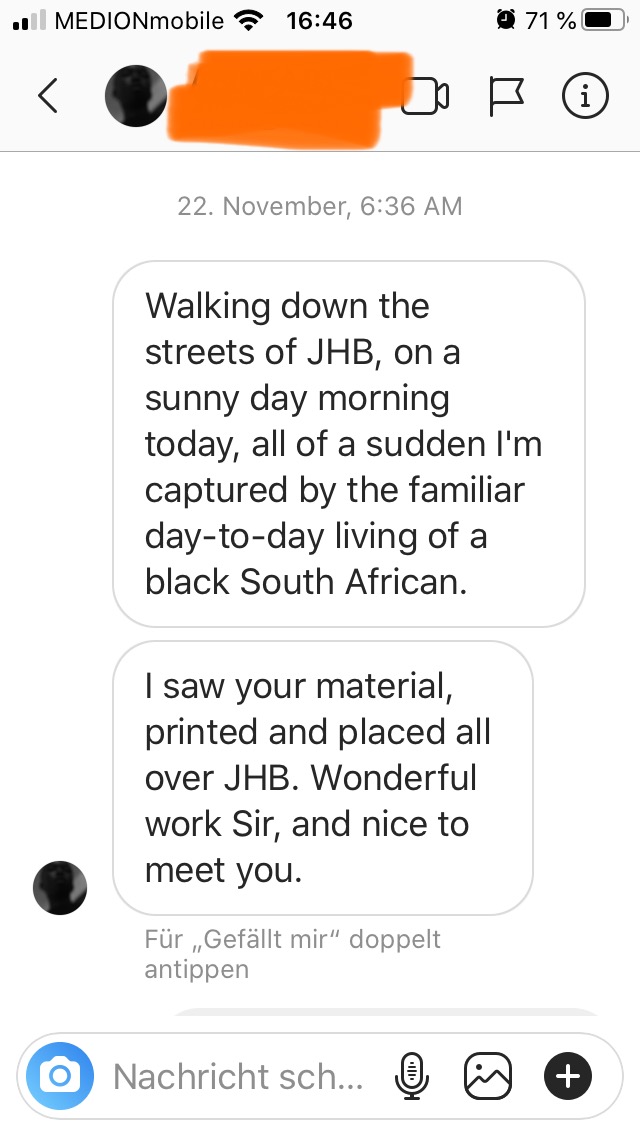 Screenshot of feedback to the streetart project "How to get home" on Instagram